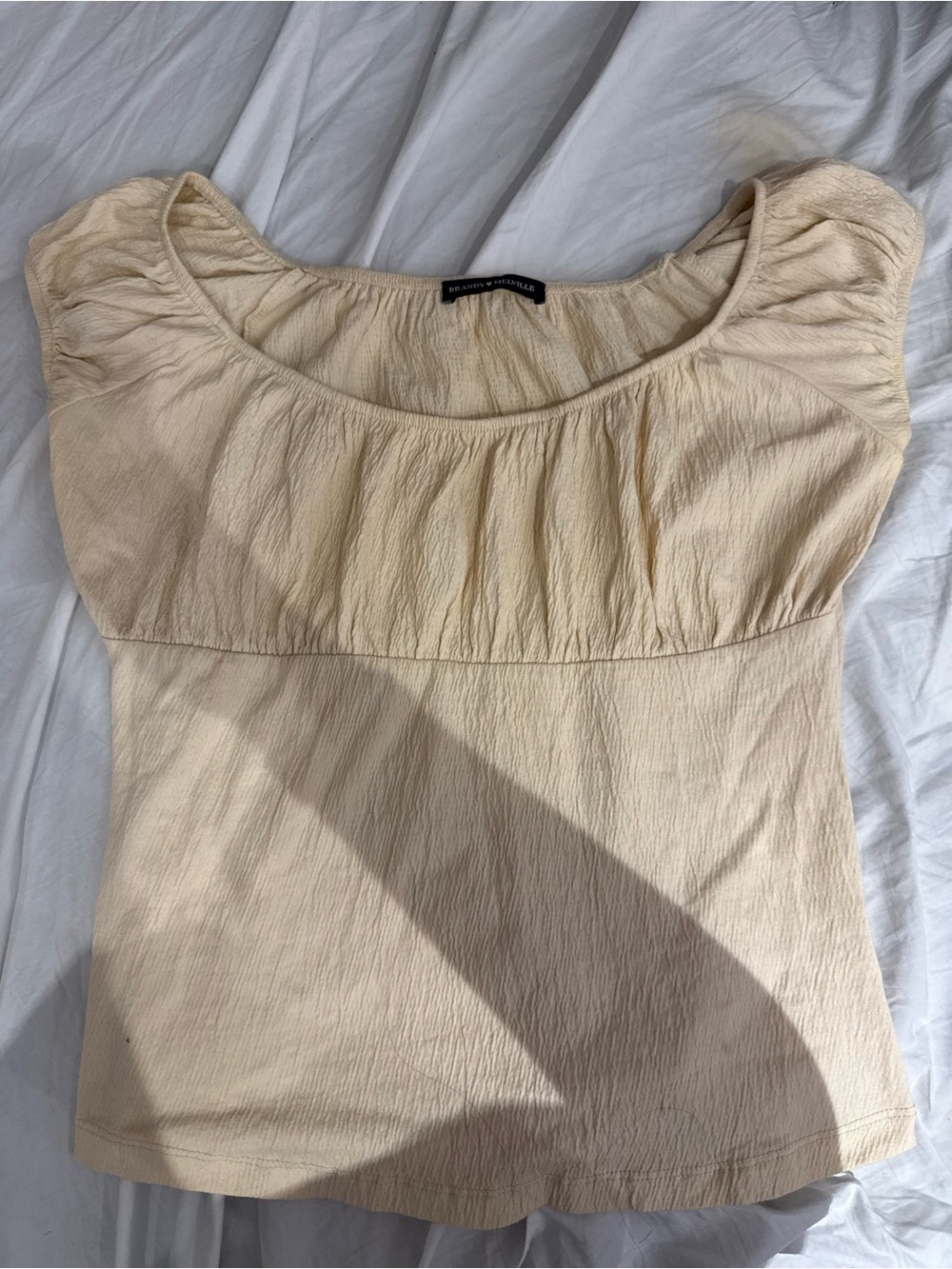 Brandy Melville Cream Short Sleeve Scoop Neck Top